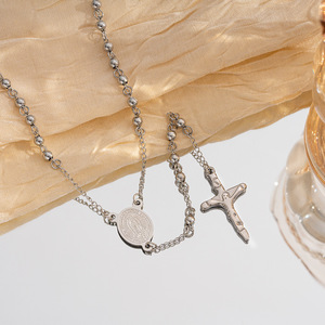 4mm 스테인리스 스틸 비즈 성모 마리아 묵주 천주교 유니섹스 금도금 비즈 묵주 십자가 목걸이 - Product Image 3
