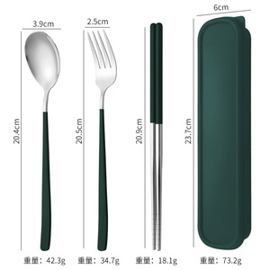 Juego de cubiertos de viaje de acero inoxidable, 2 uds., 3 uds., soporte para vajilla, cuchara, tenedor, palillos, caja de utensilios, vajilla portátil - Product Image 6