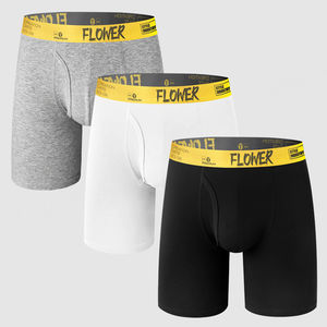 Calzoncillos bóxer largos de algodón de lujo, banda de Color transpirable con frente abierto, ropa interior masculina para adultos, calzoncillos bóxer de algodón personalizados para hombres - Product Image 1