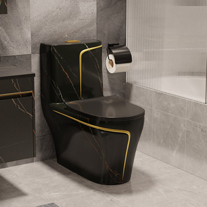 Luxury One Piece Bathroom Ceramic Wc Water Closet Porcelain Gold <strong>Black</strong> Colored <strong>Toilets</strong> Bowl - Product Image 4