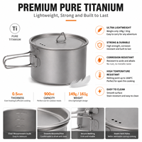 Pot en titane de 900 ml, léger, pour la cuisine en camping, avec couvercle, ustensiles de cuisine en titane pur pour la randonnée et le camping en plein air