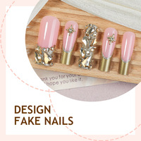 Uñas postizas de lujo de cobertura completa, largas, a presión, al por mayor, extra ataúd, 24 unidades, de ABS, con pegamento y diamantes de imitación