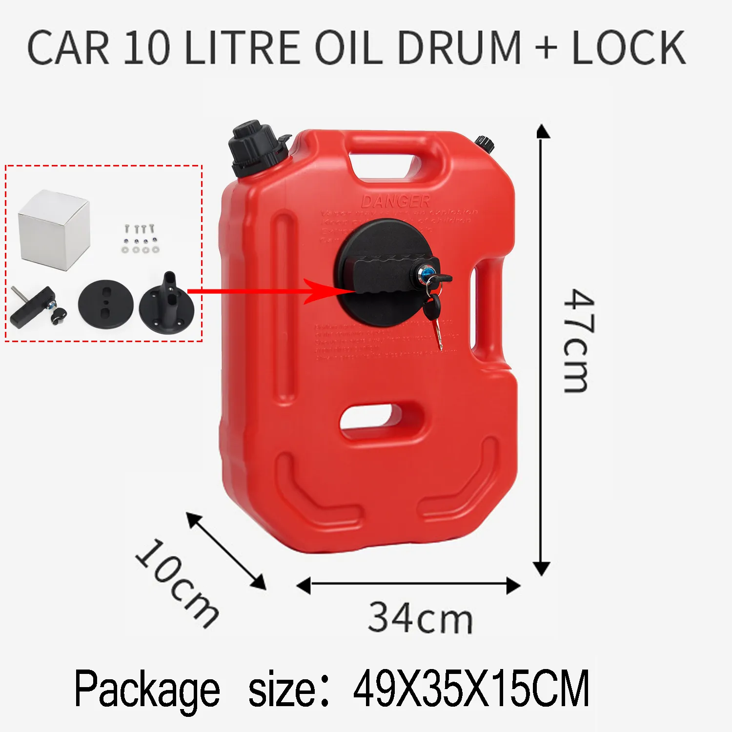 Réservoir de carburant rouge de 10 L avec accessoires verrouillables
