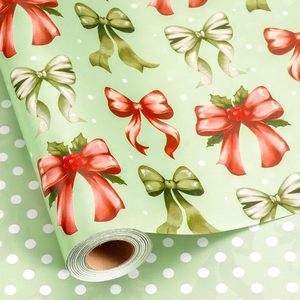 Christmas <b>Wrapping</b> <b>Paper</b> Reversible Green Red Bow Design 17 In X 32.8 Ft Gift Craft Use Recyclable - Product Image 1