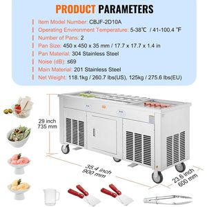Máquina de helado frito Vevor de acero inoxidable comercial, 2 unidades, 17.7 pulgadas, con doble plato, compresor y raspadores - Product Image 6