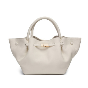 Women Soft Textured Leather Handbag Metal Lock Decor Top Handle Large Capacity Daily Shopping Tote Bag - Product Image 2