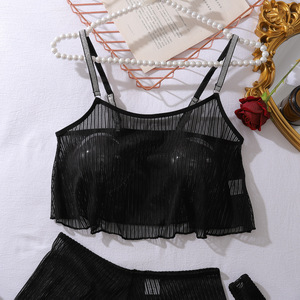 Ensemble de lingerie sexy Yicheng avec haut à bretelles ajustables brillantes et short en maille, vêtements de nuit sensuels et transparents, sous-vêtements pour femmes Pure Desire - Product Image 5