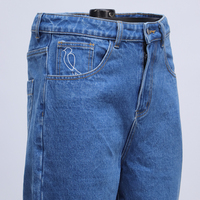 Jean vintage classique pour hommes OEM coupe régulière style droit pantalon en jean ample à fermeture éclair avec taille moyenne denim délavé léger