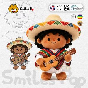 Peluche de <span class=keywords><strong>musicien</strong></span> de style <span class=keywords><strong>mexicain</strong></span> personnalisée, certifiée CE et UKCA. Prise en charge des motifs et logos personnalisés pour les achats en gros de peluches ethniques. - Product Image 1