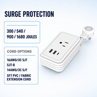 Nouvelle multiprise intelligente compacte 15A avec 1 port USB-A + 2 ports USB-C PD20W QC3.0 à charge rapide et protection contre les surtensions