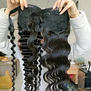100% cheveux humains Wrap cordon de serrage queue de cheval Extensions cheveux brésiliens cheveux vierges non transformés noir naturel