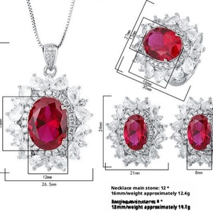 High End 12*16mm Red Zircon Retro Style Pendant <b>Earrings</b> Ring Matching <b>Set</b> Eco-friendly Copper Fancy Jewelry <b>Set</b> - Product Image 2