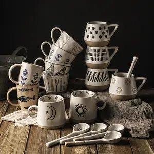 Japanese style wholesale ceramic pottery creative mugs gift set premium vintage floral coffee mug in stock