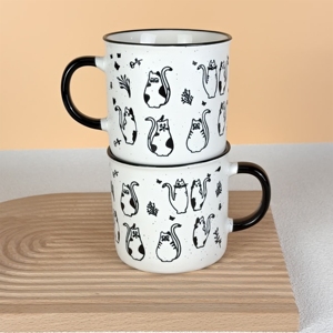 Minimalist Cute Animal Design Ceramic Coffee Mug Gift Set 4pcs Black and White Pattern Big Capacity Water Cup Mugs - Product Image 5