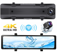 C7 4K Dash Cam dengan Wireless CarPlay Android Auto 10.99 Inch IPS Smart Mirror Depan 4K Belakang HD WiFi Perekam DVR Mobil