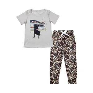 2024 hunting dog mallard white short sleeve camo pants boys set baby kids clothes boutique wholesale high quality hot sale