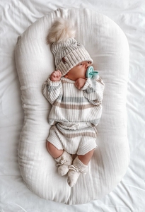 Ropa de punto de algodón para bebés de primavera <span class=keywords><strong>a</strong></span> rayas personalizadas, suéter de punto con cuello redondo, Jersey Ruffler Bummies, prendas de punto para niñas - Product Image 6