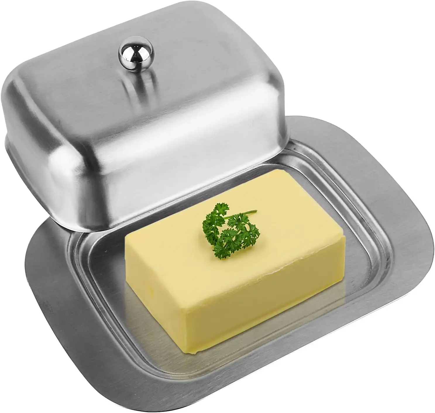 Dapur rumah memasak piring mentega baja tahan karat dengan tutup 430 piring mentega baja tahan karat menjaga kesegaran mentega