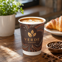 Gobelets à café en papier kraft au design artistique haut de gamme, logo personnalisé imprimé, gobelets jetables biodégradables pour boissons chaudes pour les cafés