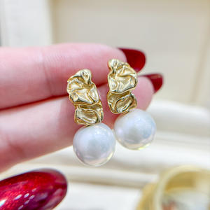 Boucles d'oreilles clous en argent S925, accessoires DIY pour perles avec perles de 9-15 mm, plateau vide pour boucles d'oreilles, design de bijoux tendance, modèle 22220 - Product Image 1