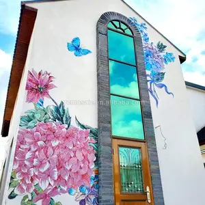 Individuelles Villa-Außenwandkunst-Design handgefertigte Mosaik-Gebänddekoration an Wand und Boden Glas-Blument mosaikmuster