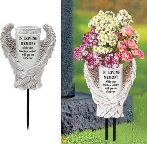 Décorations de cimetière, vases en forme d'ailes d'ange avec pics pour décorations de jardin, statues de jardin imperméables, cadeaux commémoratifs - Product Image 1