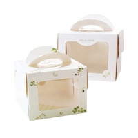 Boîte à gâteau avec poignée en carton blanc avec planche Récipient à gâteau carré personnalisé avec fenêtre Boîtes de boulangerie imprimées de logo personnalisé
