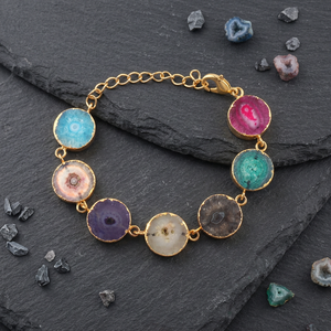 Bracelet à quartz solaire multicolore naturel breloques à maillons de galvanoplastie en or bracelet fait main en alliage de cuivre chaîne réglable - Product Image 6