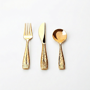 Ensemble de couverts en acier inoxydable or rose Hmmered Dot, finition PVD or rose avec texture à pois, parfait pour les restaurants, les dîners et les fêtes - Product Image 1