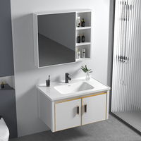 Ensemble de meuble de salle de bain mural moderne fond en aluminium miroir LED vanité