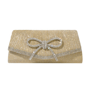 In-Stock European American Retro Style Polyester Fashion New <b>Evening</b> <b>Bag</b> Rhinestones Bowknot Glitter Clutch Chain - Product Image 5