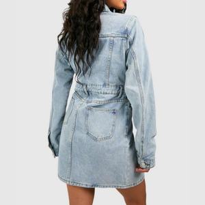 เดรสยีนส์สไตล์ตะวันตกสำหรับผู้หญิงแบบใหม่ล่าสุด แขนยาว ติดกระดุมด้านหน้า สวมใส่สบายๆ ในฤดูร้อน ทรงมินิเดรส - Product Image 2