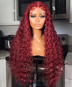 Borgoña 30 pulgadas onda de agua peluca con malla frontal 13x4 pelo humano brasileño profundo mezclado transparente 99J rojo mujeres HD pelucas frontales - Product Image 1
