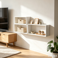 Étagères flottantes en MDF blanc robustes, à un seul niveau, modulaires, pour le rangement et la présentation, à fixer au mur, pour le salon et la maison