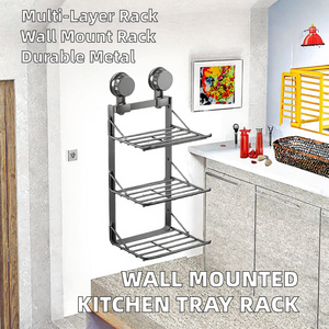 Creative New Three-Layer Metal Kitchen Preparation Tray Rack with Suction Cup Wall Mounted Storage Rack - Product Image 2