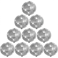 Lot de 10 ballons disco en aluminium métallisé 4D de 22 pouces pour fêtes disco, anniversaires, carnavals (argent)