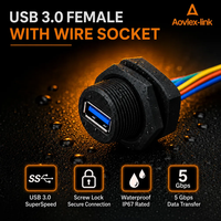 Conector USB 3.0 Hembra con Cable, Montaje en Panel con Bloqueo de Tornillo Personalizado, 5Gbps, Blindado EMI, Impermeable IP67