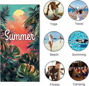 Telo Mare <span class=keywords><strong>in</strong></span> Microfibra con Stampa Tramonto su Foglie di Palma, Oversize, Anti-Sabbia, Asciugatura Rapida, per Piscina, Viaggi, Vacanze, Personalizzabile con Logo - Product Image 5