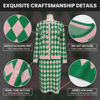 Vente en gros de cardigan pour femmes personnalisé à col rond avec manches longues et ensemble deux pièces en tricot jacquard à motifs diamants doux