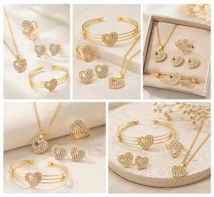 Ensemble de bijoux en cristal plaqué or à la mode, 4 pièces/ensemble, collier, boucles d'oreilles, bague géométriques pour femmes, cadeau de mariage - Product Image 5