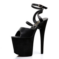 Sandales à talons hauts tendance à plateforme épaisse et bride cheville, brillantes et colorées, sexy, à bout ouvert, pour pole dance, 20 cm (8 pouces)