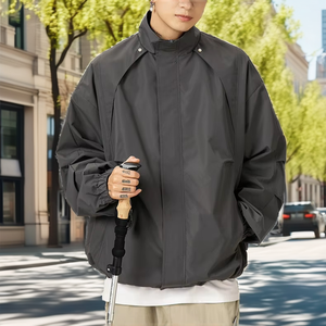 New Arrival Men's Casual Double-Breasted Jacket Front Custom Unisex Spring Waterproof Breathable Solid Polyester Windbreaker - Product Image 2