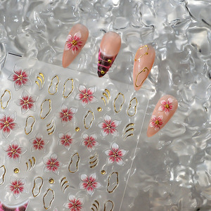 Autocollants personnalisés 3D/5D pour nail art, motifs crocodile, fleurs, strass dorés, fournitures de manucure DIY, décoration luxueuse pour ongles. - Product Image 4