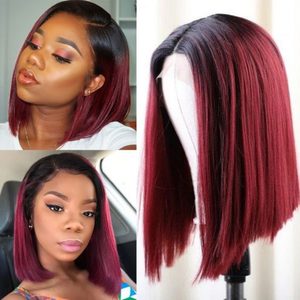 Peluca de cabello humano brasileño sin pegamento, pelo corto color borgoña, rubio oscuro, rojo, 30 pulgadas, sin pegamento - Product Image 2