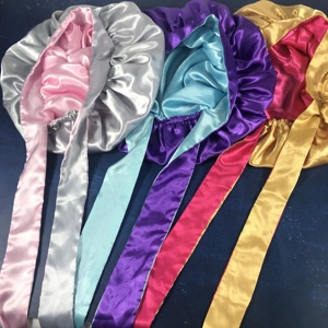 Wholesale Reversible <strong>Bonnets</strong> Edge Wrap Custom Long Band Satin Hair Silk <strong>Bonnet</strong> With Ties - Product Image 2
