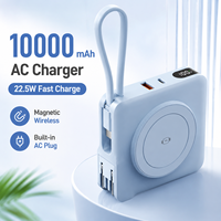 Batterie externe magnétique 10000 mAh avec prise murale intégrée, câble, charge rapide PD22.5W, chargeur sans fil, écran LCD numérique, portable