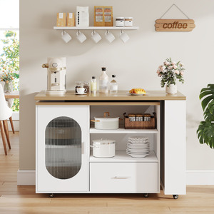 Tùy chỉnh 360 ° Tủ bếp xoay đa năng có ngăn kéo và kệ, đảo bếp di động có bánh xe cho phòng ăn, quầy bar gia đình, nhà bếp - Product Image 4