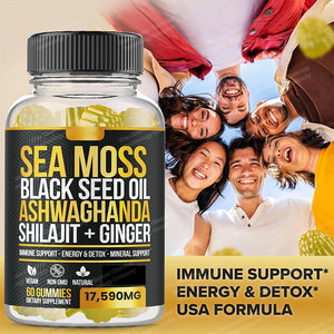 Deniz yosun siyah tohum yağı Ashwaghanda Shilajit zencefil Gummies enerji detoks Mineral destek Vegan olmayan gdo doğal takviyeleri yetişkin - Product Image 1
