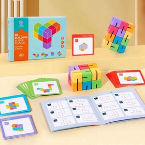 Juego de Bloques Espaciales 3D STEM, Bloques de Construcción de Madera Sensoriales para Niños con Tarjetas de Patrones - Product Image 1