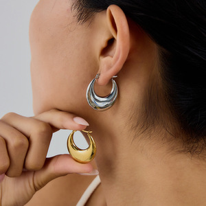 <b>Moon</b> Shape Hoop Earrings In Gold And Silver Titanium Steel For Everyday Wear - Product Image 4
